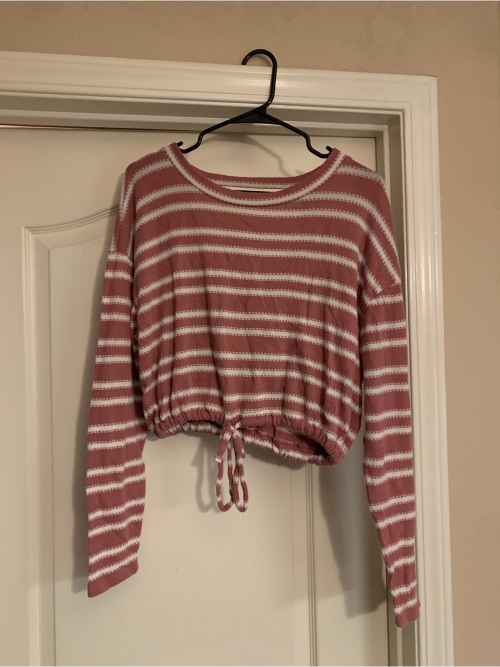 Aeropostale Dusty Rose & White Striped Cropped Sweater